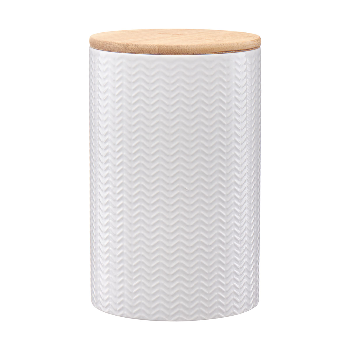 Round White Textured Ceramic Canister With Bamboo Top Large