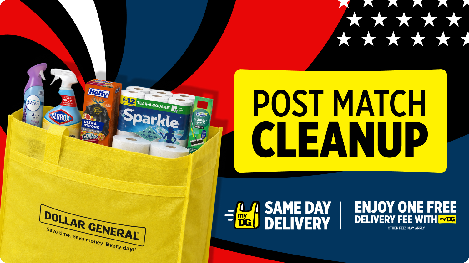 Post Match Cleanup — Same day delivery — Enjoy one free delivery fee with myDG, other fees may apply