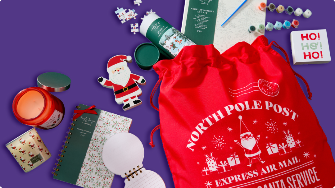 North Pole Post Express Air Mail Santa Service gift bag, stationery, candle and holiday activities