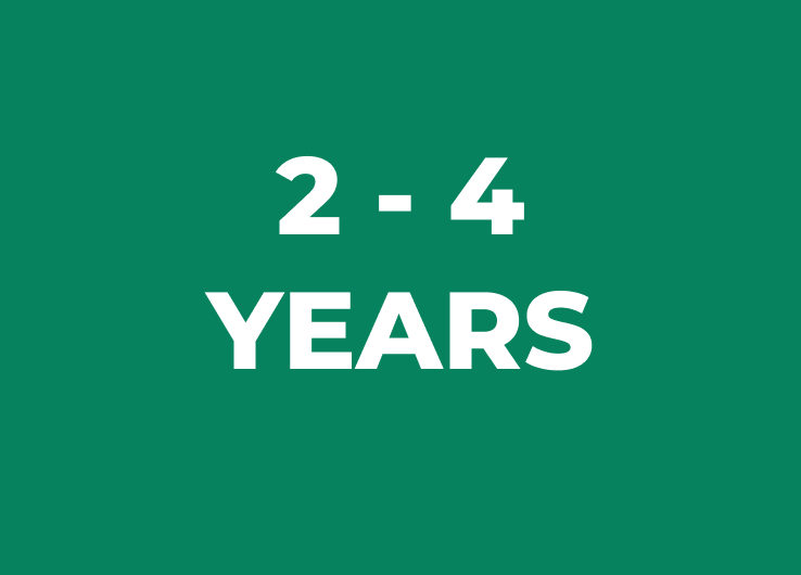 Green card with "2-4 years" in white text