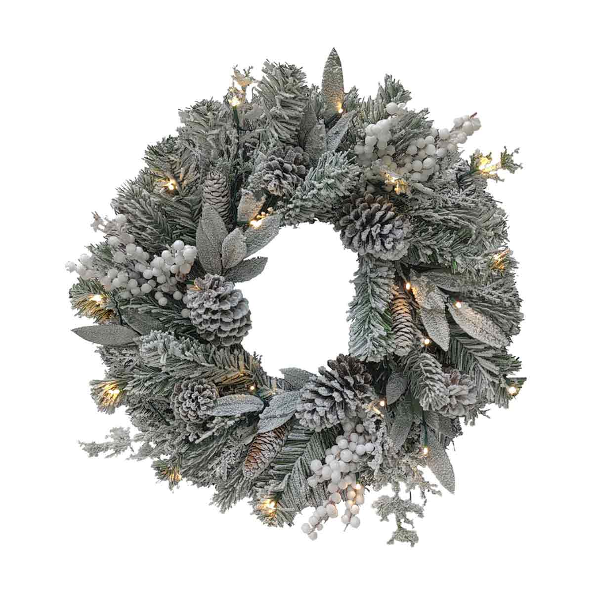 Christmas Battery-Operated Light-Up Flocked 24-in. Wreath