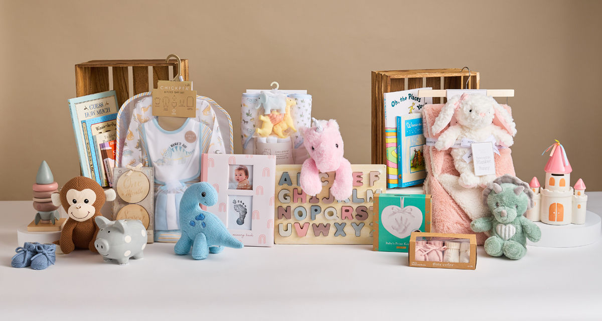 Popular baby books, beige wooden toys and blocks, stuffed animals & more.