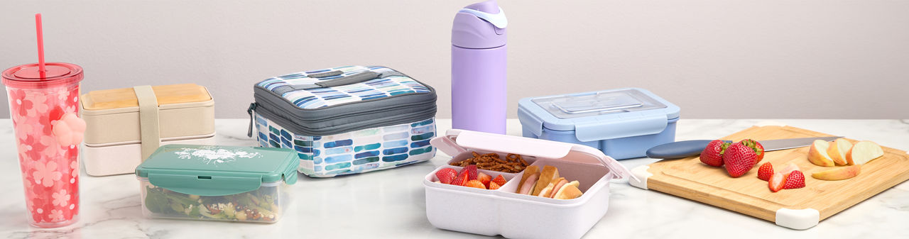 Bento boxes, lunch bags, and hydration bottles for Back to School from pOpshelf.