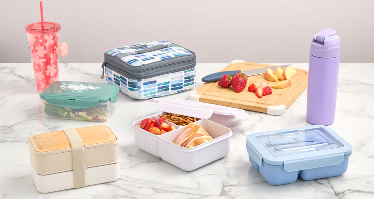 Bento boxes, lunch bags, and hydration bottles for Back to School from pOpshelf.