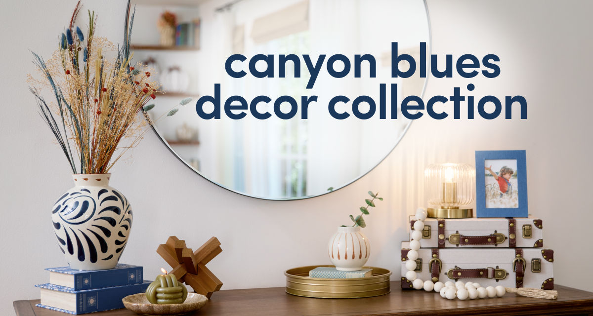 Shop our canyon blues decor collection — a marriage of blues and neutrals with a touch of desert charm.
