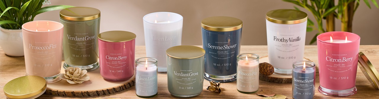 Poured glass jar candles in a variety of sizes & scents, like pOpshelf's signature scent, Citron Berrry and more.