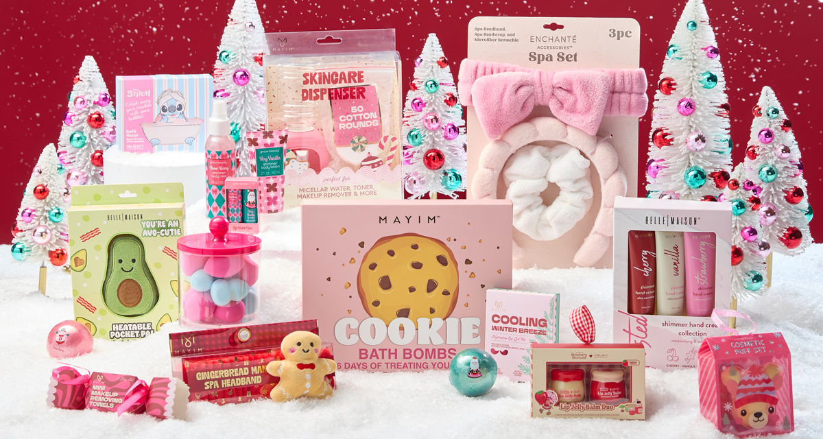 Beauty gift ideas: Cookie bath bomb gift set, lip set, spa headband, gingerbread eye mask & more.