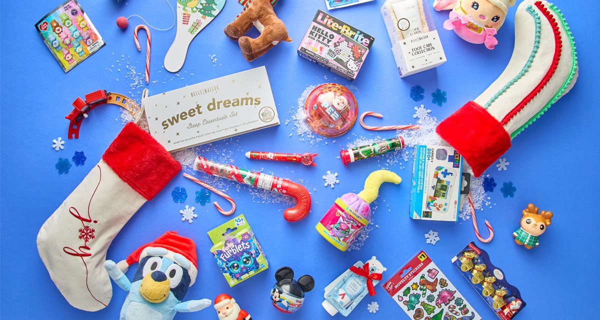 Stockings and stocking stuffers for all ages, from plush toys and stickers to beauty items, candy & more. 