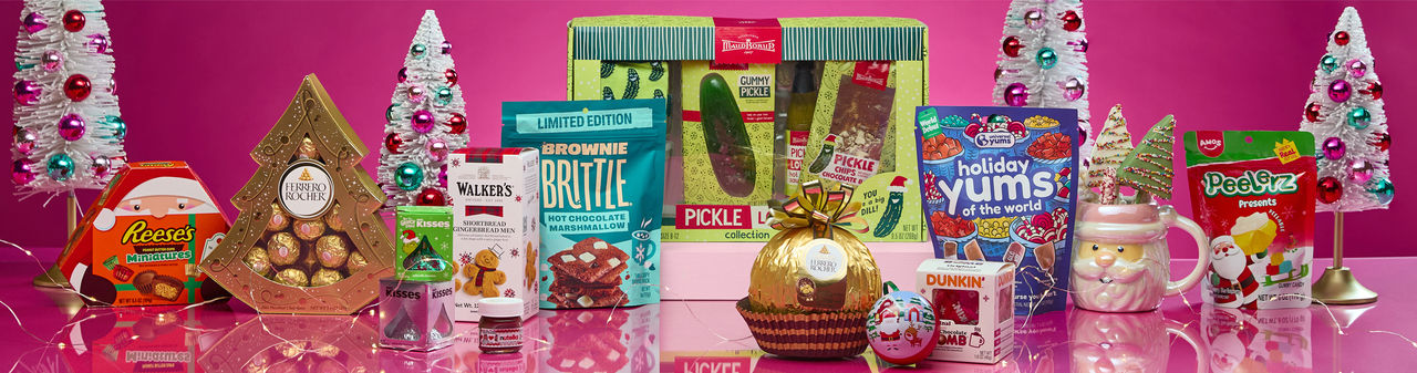 Gift ideas for the foodie from pOpshelf: pickle gift set, mugs with candy, premium chocolates, cocoa bomb & more.