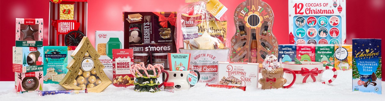 Gift ideas for the foodie from pOpshelf: coffee gift set, hot sauce gift set, mugs with candy,  mini waffle maker, premium chocolates, cocoa set & more.