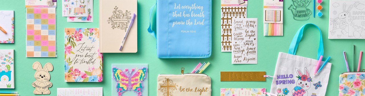 Easter craft and journaling supplies from pOpshelf: DIY crossstich and painting Easter cards, journals, pens, stickers, Bible cover & more.