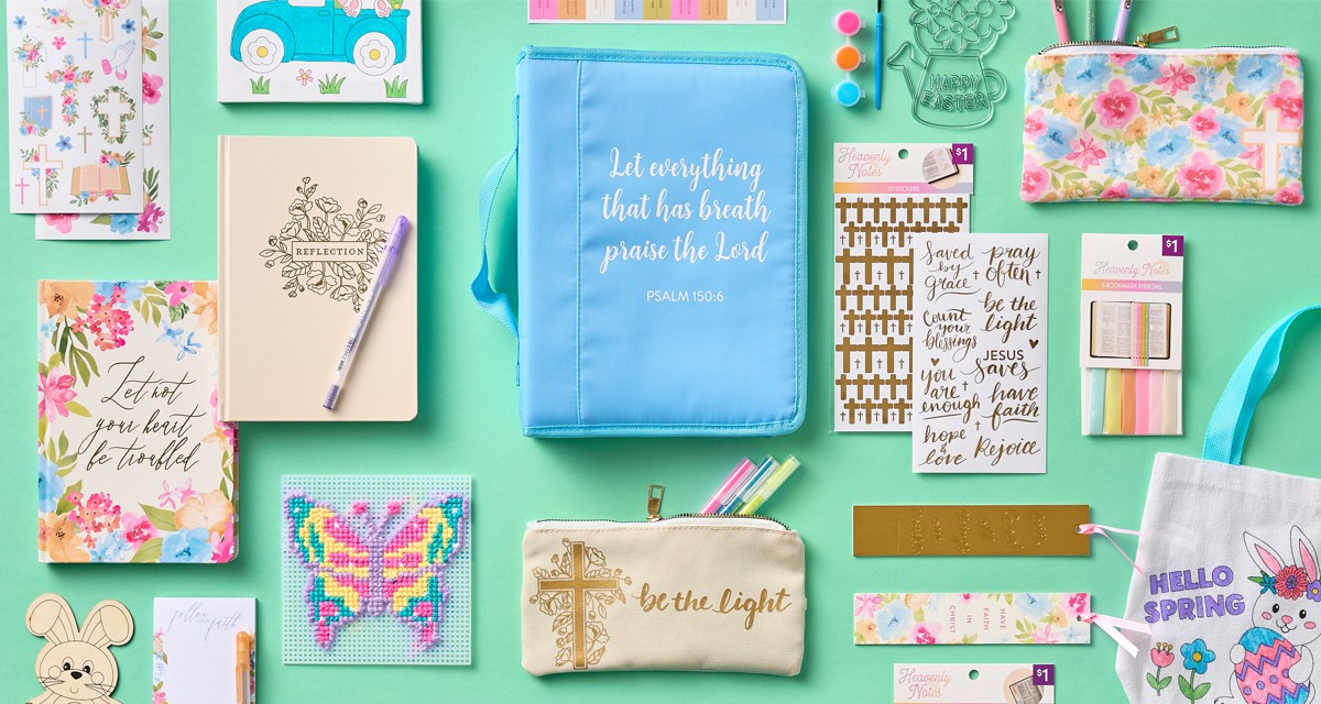 Easter craft and journaling supplies from pOpshelf: DIY crossstich and painting Easter cards, journals, pens, stickers, Bible cover & more.