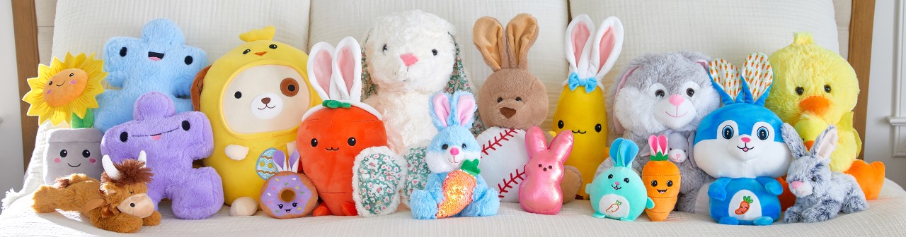 Plush duckies, bunnies, carrots, Squishmallows, and plush Peep, and more from pOpshelf.