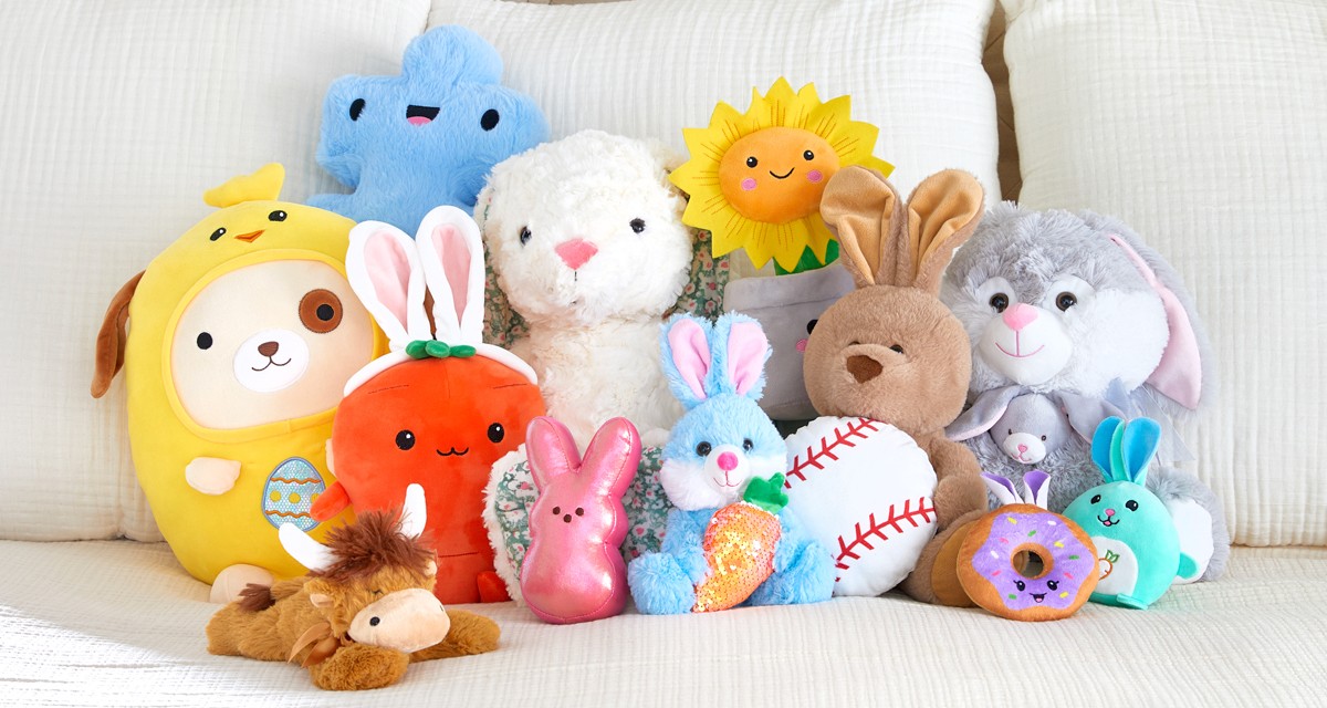Plush duckies, bunnies, carrots, Squishmallows, and plush Peep, and more from pOpshelf.