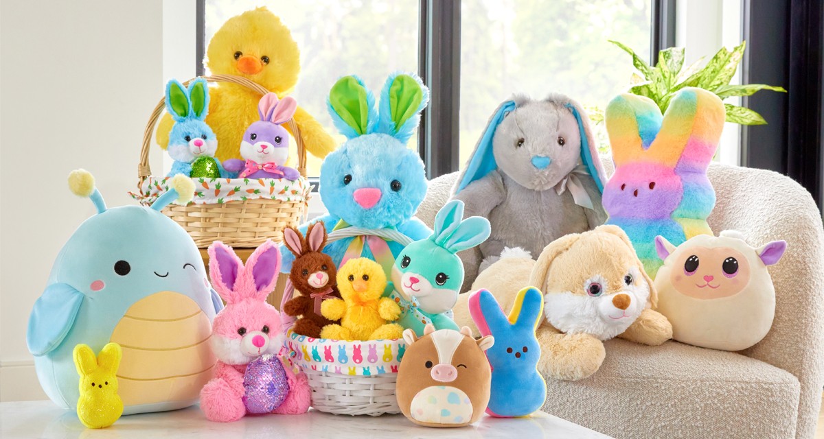 Plush duckies, bunnies, Squishmallws, and plush peeps in various sizes, colors, and designs from pOpshelf.