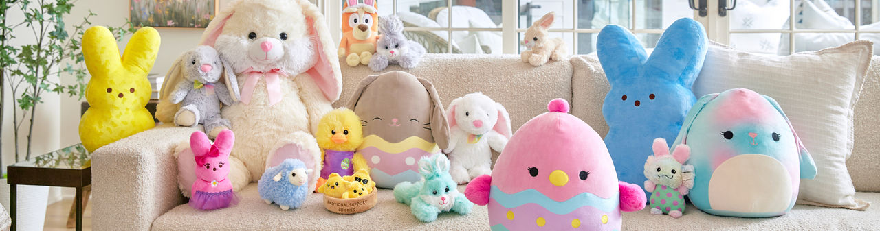 Plush duckies, bunnies, Squishmallows, and plush Peep, sheep and more from pOpshelf.