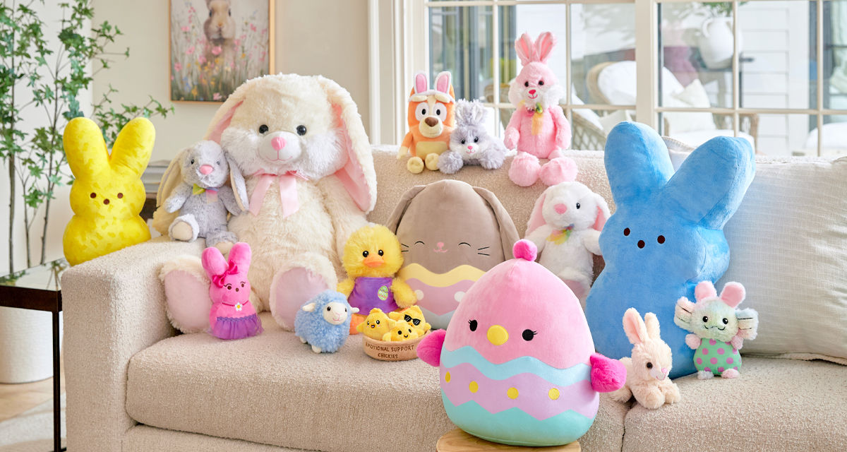 Plush duckies, bunnies, Squishmallows, and plush Peep, sheep and more from pOpshelf.