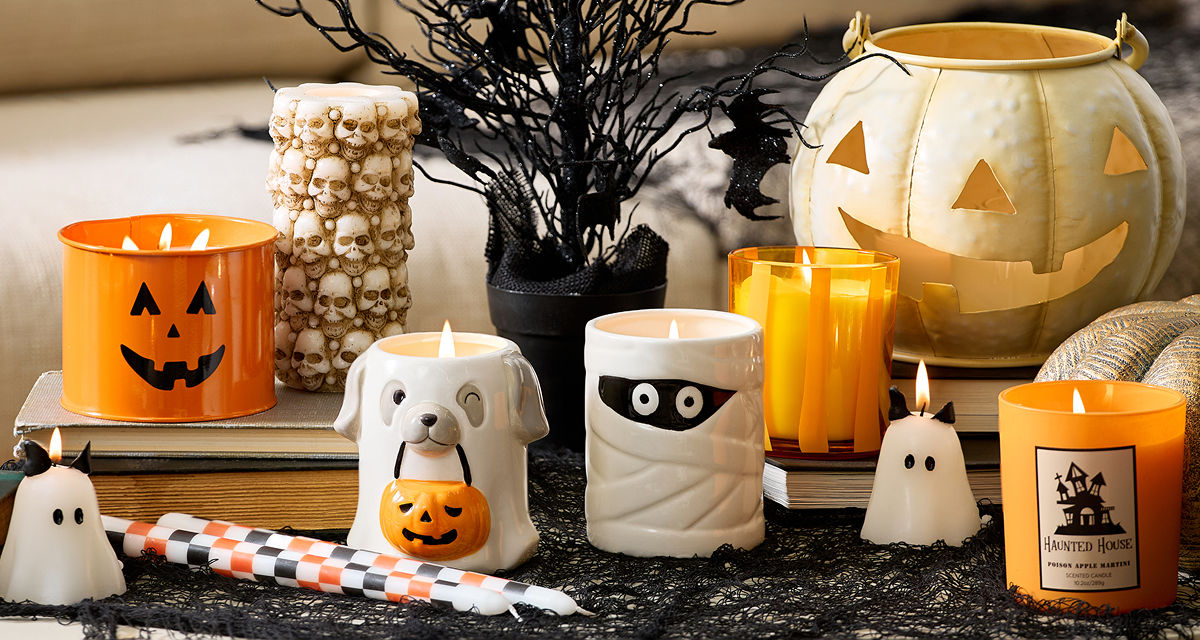 Cute ghost-shaped candles, bat taper candles, colorful jar candles & more from pOpshelf.