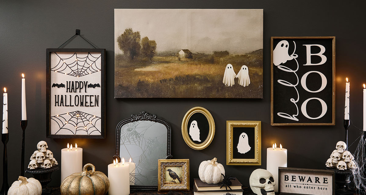 Various Halloween signs and wall art from pOpshelf.