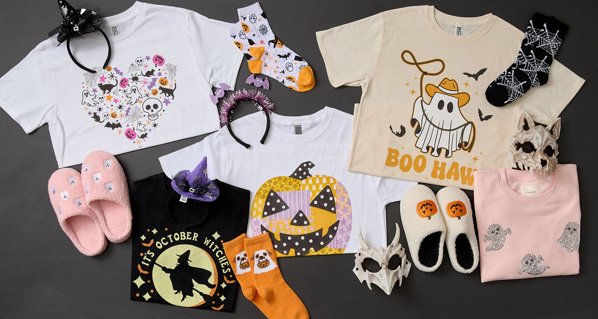Halloween t-shirts, sweatshirts, costume accessories socks, slippers, and jewelry from pOpshelf.