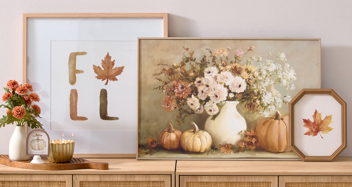 Fall wall art and signs in various designs with pumpkins and fall sentiments from pOpshelf.
