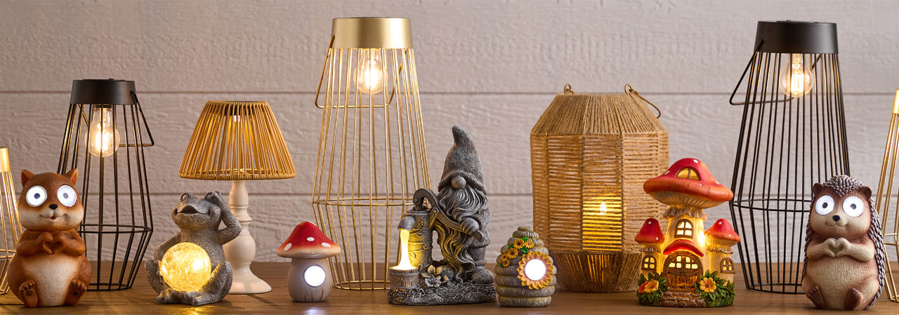 Various deigns of solar lights and lanterns from pOpshelf.