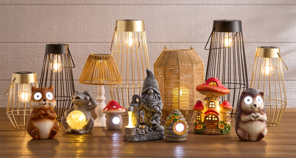 Various deigns of solar lights and lanterns from pOpshelf.