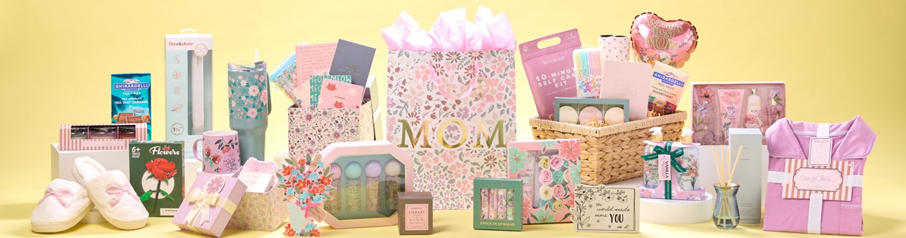 Mother's Day gifts from pOpshelf: candles, candy, insulated cups, mugs, beauty gift sets, gift bags & more.