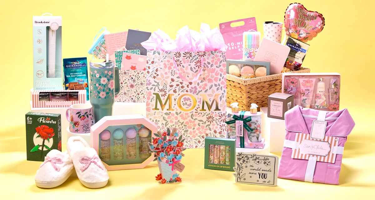 Mother's Day gifts from pOpshelf: candles, candy, insulated cups, mugs, beauty gift sets, gift bags & more.