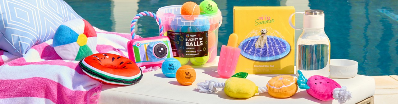 Colorful dog toys and balls, water bottle, doggie splash pad & more from pOpshelf.