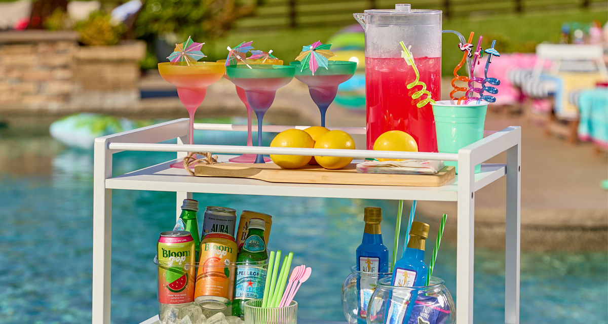 Poolside water bottles and drinkware in various shapes, sizes, and colors from pOpshelf.
