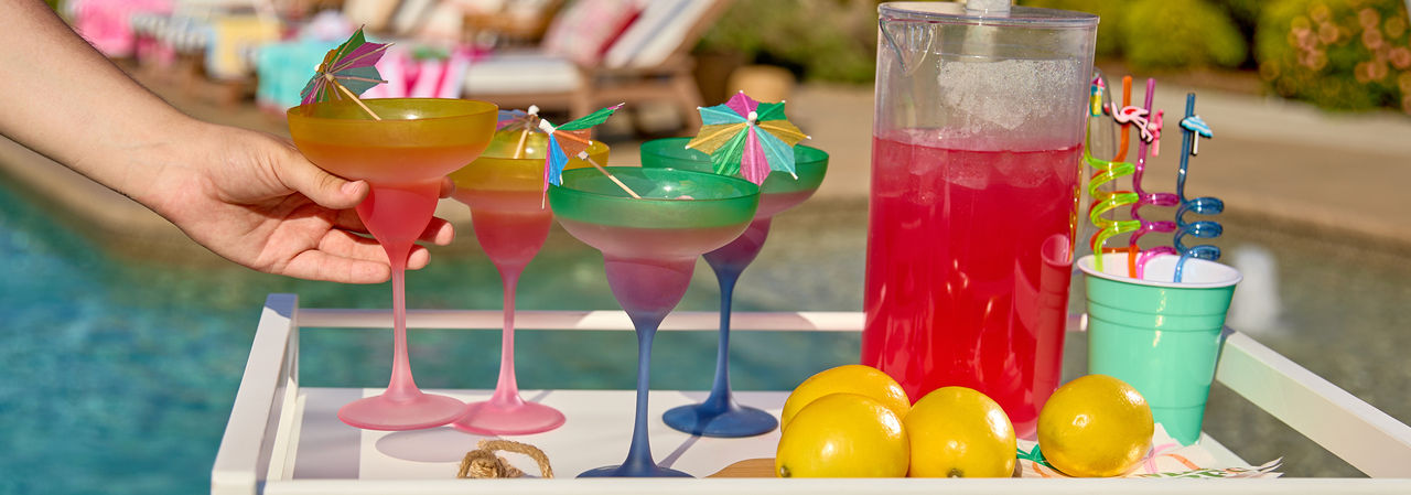 Poolside water bottles and drinkware in various shapes, sizes, and colors from pOpshelf.