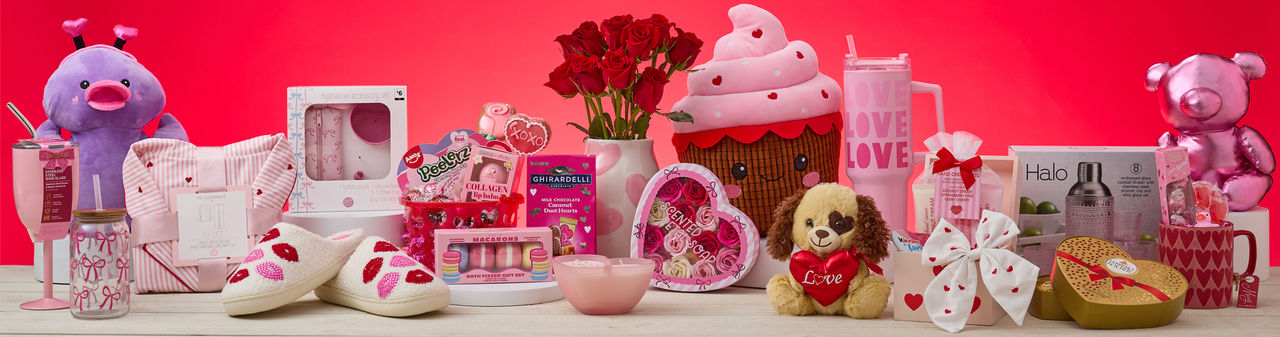 Cute & trendy Valentine's Day gifts from pOpshelf: sloth plush, foil heat balloons, Valentine's cups and mugs, beauty gift sets & more.