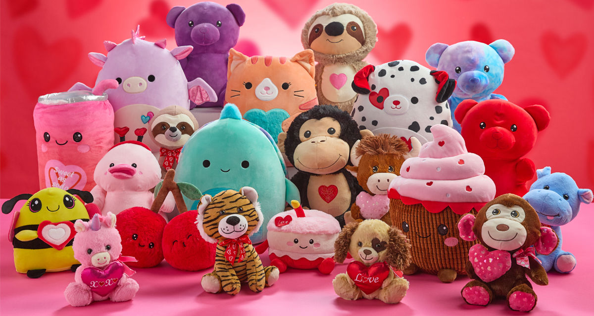 Valentine's day stuffed animals and plush toys from pOpshelf: valentine's teddy bears, TY plush animals, Squishmallows, taco, soda, and more.