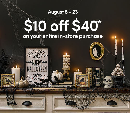 8/8 - 8/23: Get $10 off your in-store purchase of $40 or more. Valid only with coupon at participating pOpshelf stores. Not valid with any other pOpshelf coupons, gift cards, tobacco, alcohol, phone cards, or prepaid visa cards. Limit one offer per customer. No cash value. Other restrictions may apply.