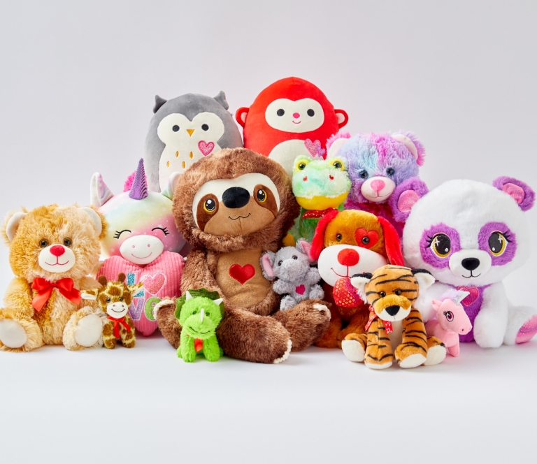 Adorable plush perfect for Valentine's gifts: bears, sloth, unicorn, dog, tiger, squishmallows, TY & more.