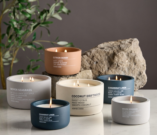 Decorate with cement container candles from pOpshelf.