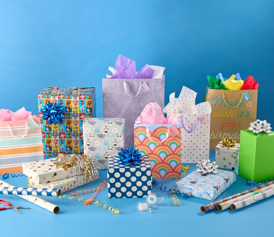 Gift wrapping supplies from pOpshelf: roll wrap, gift bags & boxes, tissue paper, gift tags, ribbon, bows & more.