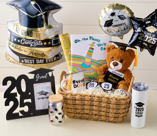 Grad gift ideas from pOpshelf: 2025 grad frame, jumbo grad foil balloon, cool grad glasses, grad bear, and more.