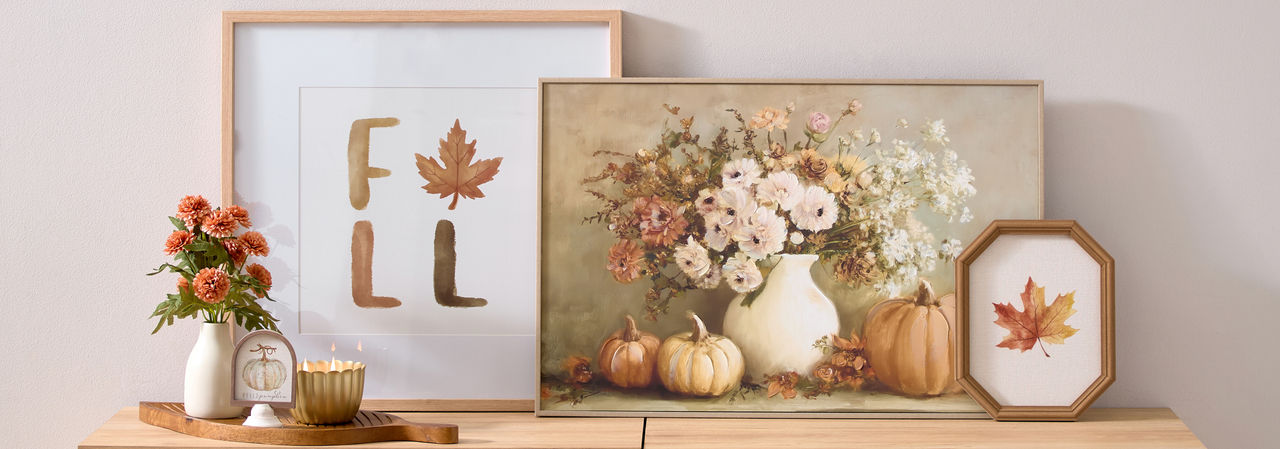 Fall wall art and signs in various designs with pumpkins and fall sentiments from pOpshelf.