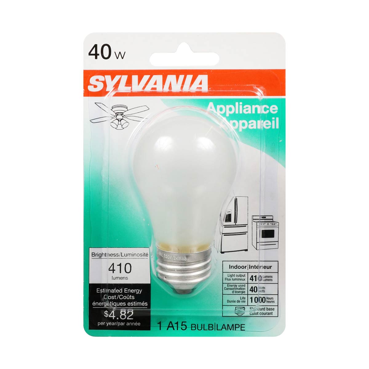 SYLVANIA Incandescent 40W Frosted Appliance Light Bulb, 1 Pack