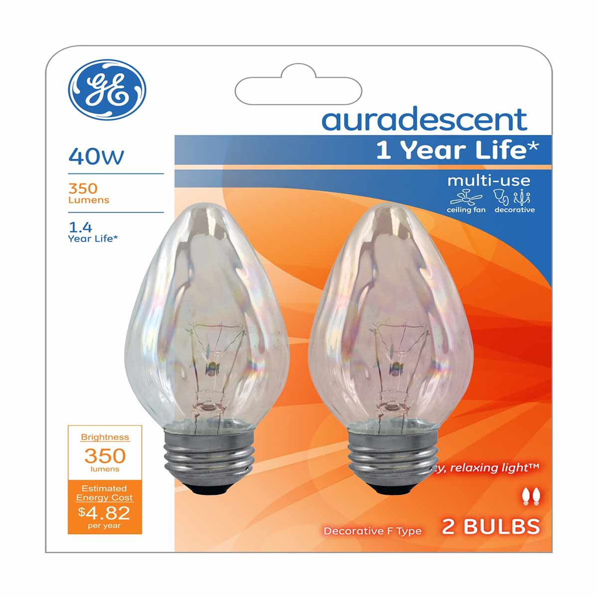 GE 40w Auradescent Flame Bulb, 2 Pack