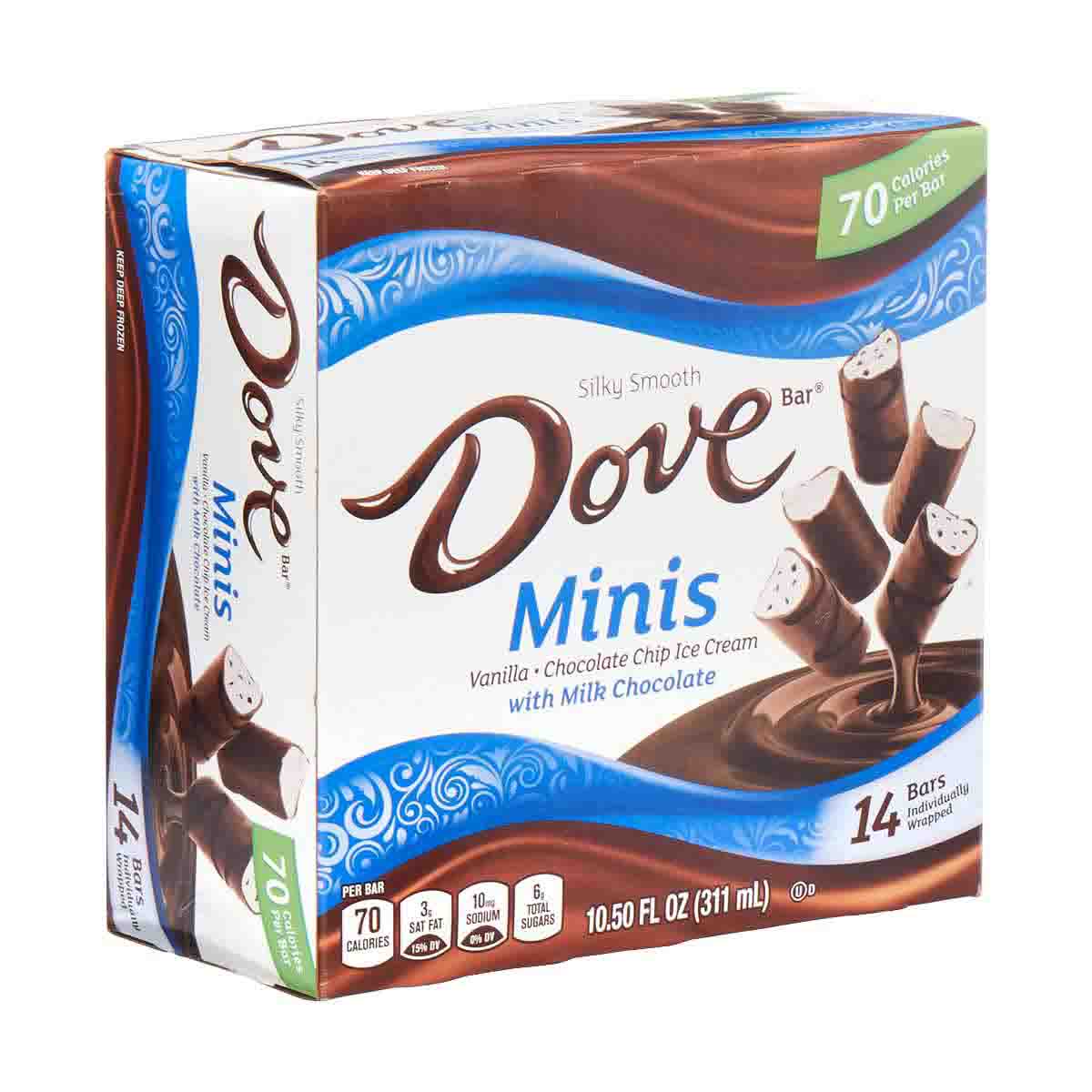 Dove Minis Vanilla & Chocolate Chip Ice Cream Bars Variety Mix, 10.50 ...