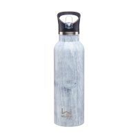 Wellness Double-Wall Stainless Steel Flip-Straw White Wood Water Bottle, 17 oz.
