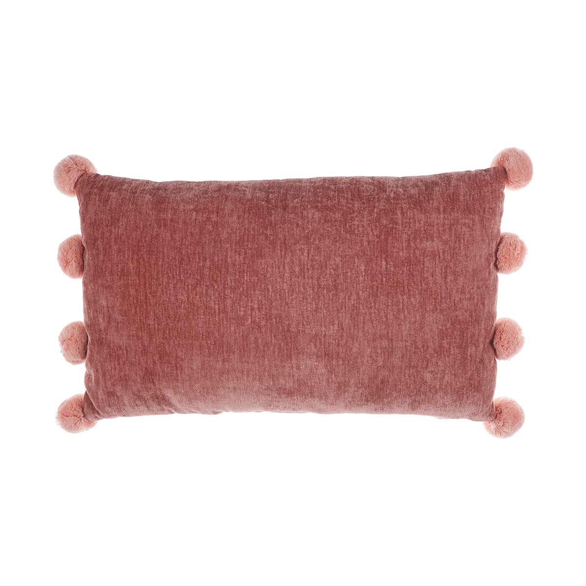 Soft Pink Lumbar Pillow with Pom Poms