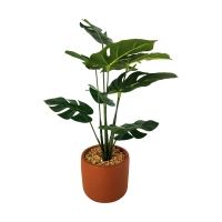 Faux Monstera in Cement Pot