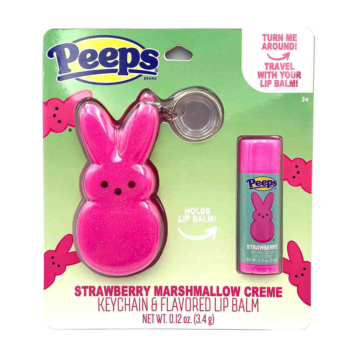 Peeps Strawberry Marshmallow Crème Keychain & Flavored Lip Balm, 0.12 oz