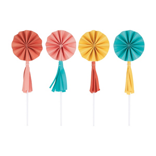 Mini Paper Fan Cake Toppers with Tassels, 8