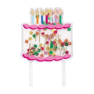 Plastic Confetti-Filled &#x27;Happy Birthday&#x27; Cake Topper