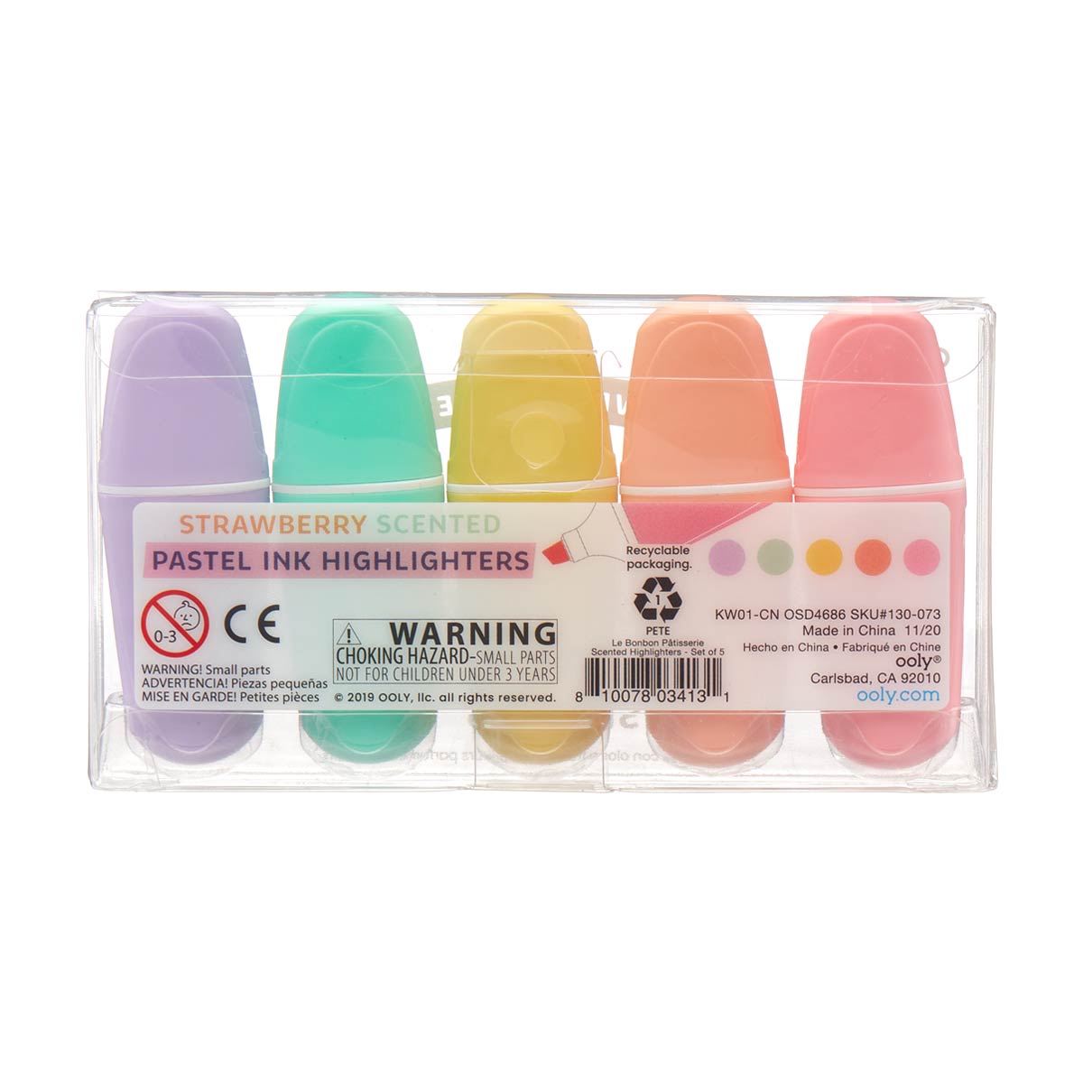 Ooly Strawberry Scented Pastel Highlighters, Set of 5